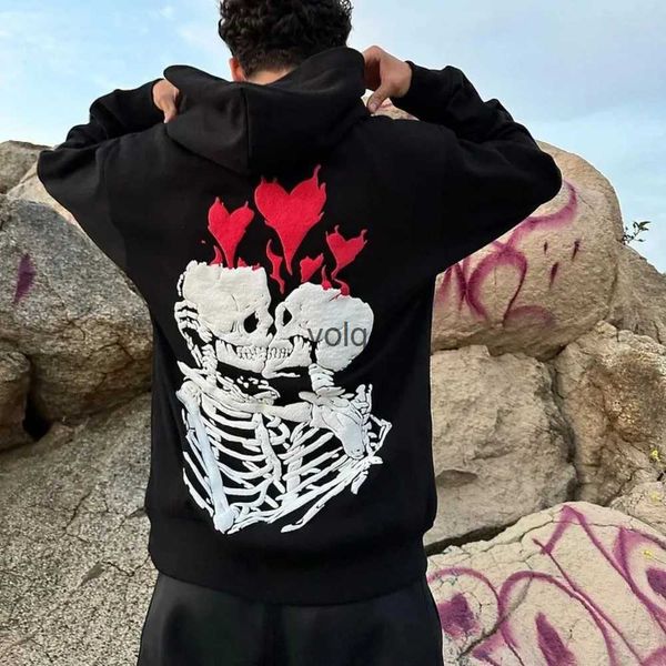 Erkek Hoodies Sweatshirts y2k Hoodie Erkek Hip Hop Aşk Kafatası Mektubu Grafik Baskı Büyük Boy Kazak Sweatshirt Harajuku Gotik Giyim