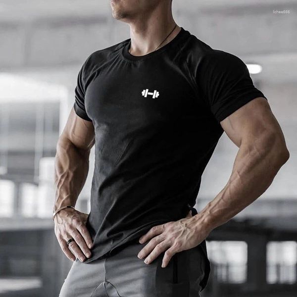 Camiseta masculina esportiva casual camiseta americana fisiculturista exercício tops suor-wicking fitness manga curta