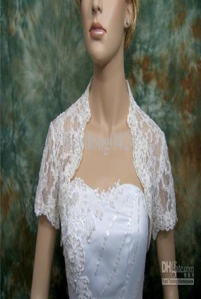 Coprispalle da sposa con maniche a cappuccio in avorio Alencon, giacca a maniche corte in pizzo bolero da sposa2835466