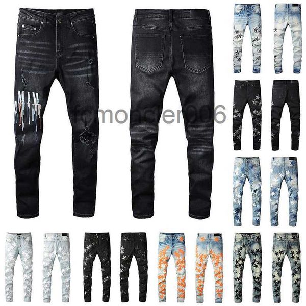 Mens Designers Jeans Angustiado Rasgado Biker Slim Straight Denim para Homens Impressão Mulheres Moda Mans Calças Skinny 9LB3