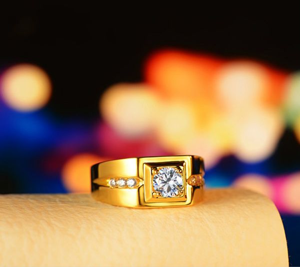 Качественное кольцо из 24-каратного желтого золота с покрытием для джентльмена, мужское властное кольцо с имитацией бриллиантового кольца, орнамент