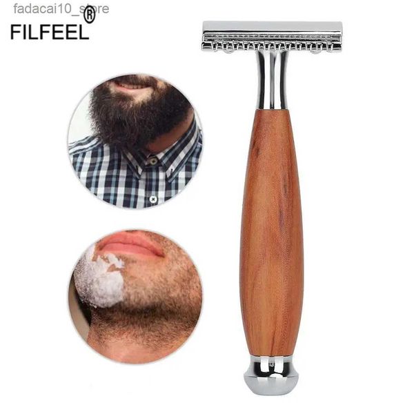 Barbeadores elétricos homens clássico dupla lâmina de segurança barbear manual ajustável punho madeira barbeador barba navalha ferramenta presente q240119