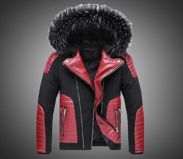 Autunno Inverno Uomo Giacca Patchwork Giacca da moto in pelle Moda di strada Collo in pelliccia di alta qualità Giacca in pelle Cappotto di pelliccia da uomo 208589046