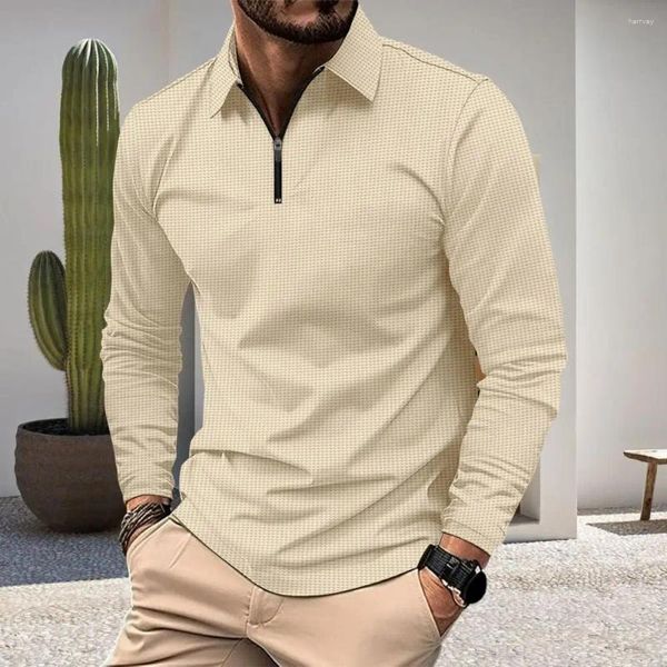 Magliette da uomo Maglietta estiva da uomo con cerniera superiore Colletto rovesciato Maniche lunghe Pullover Camicia casual morbida e traspirante tinta unita slim fit