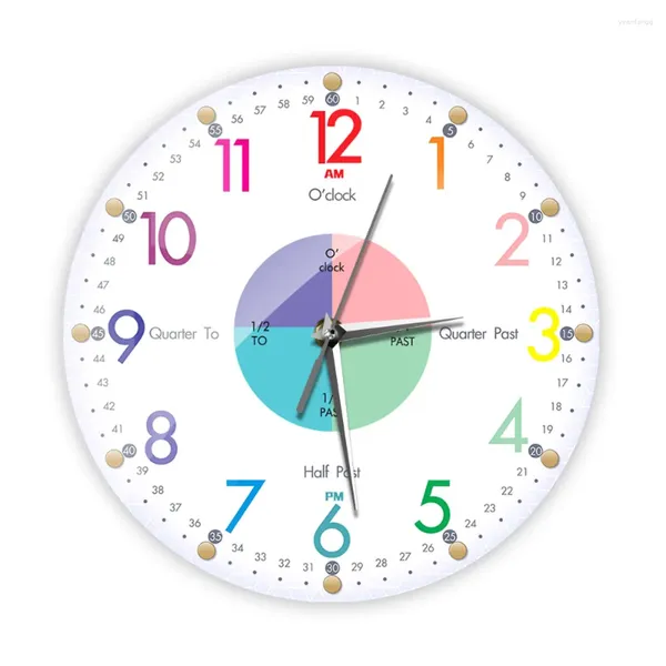 Orologi da parete Apprendimento Orologio educativo Camera dei bambini Decorazioni per la casa Orologio Insegnamento del tempo Analogico silenzioso per l'aula della scuola materna