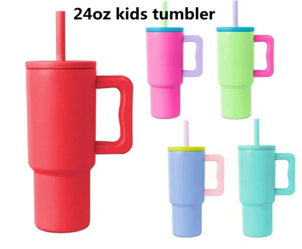 Bicchiere per bambini da 24 once all'ingrosso con manico luminoso, tazza da viaggio, bottiglia d'acqua, tazza da viaggio colorata isolata in acciaio inossidabile