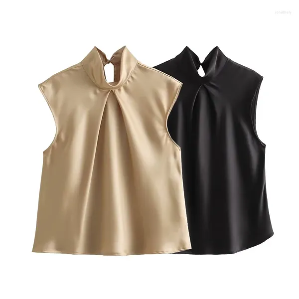 Женские блузки GJXSDNX, атласные текстурированные рубашки, топы, летние элегантные и шикарные офисные женские блузки без рукавов, гладкая блузка