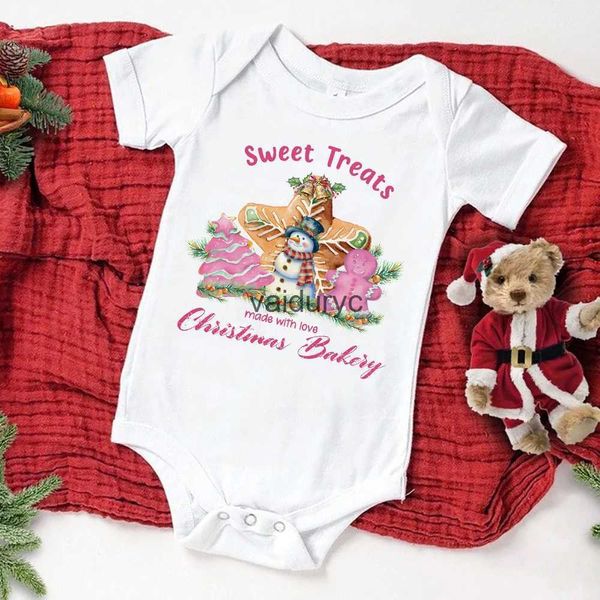 Комбинезоны с принтом снеговиков и печенья, детское боди, розовая рождественская вечеринка, одежда для младенцев, комбинезон с короткими рукавами для новорожденных, Рождественский наряд для мальчиков и девочек, подаркиvaiduryc