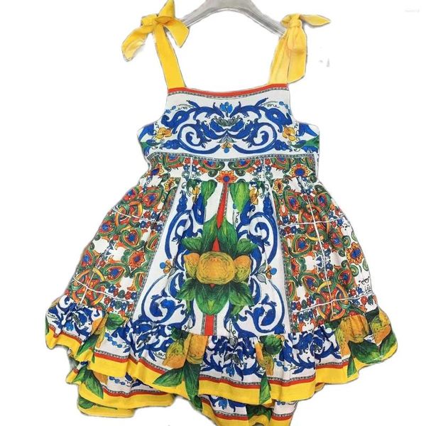 Vestidos de menina de alta moda vestido 2024 verão design floral impresso deslizamento para meninas do bebê sem mangas