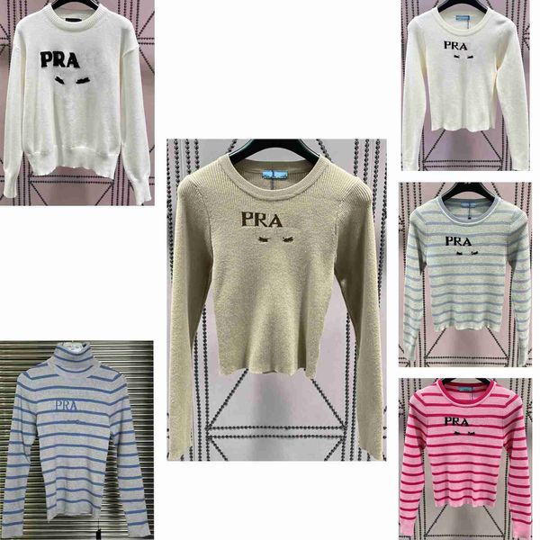 Damen-Strick-T-Shirts von PRA, hochwertiger, sommerlicher, neuer Streifen-gestickter Text, dekoratives Strickhemd mit rundem Kragen, modisch, lässig, süßer Designer-Pullover