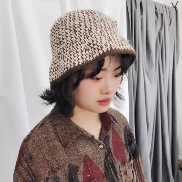 Berets simples doce quente tecer boêmio para mulheres estilo étnico harajuku tricô balde chapéu de lã coreano bonés femininos chapéus