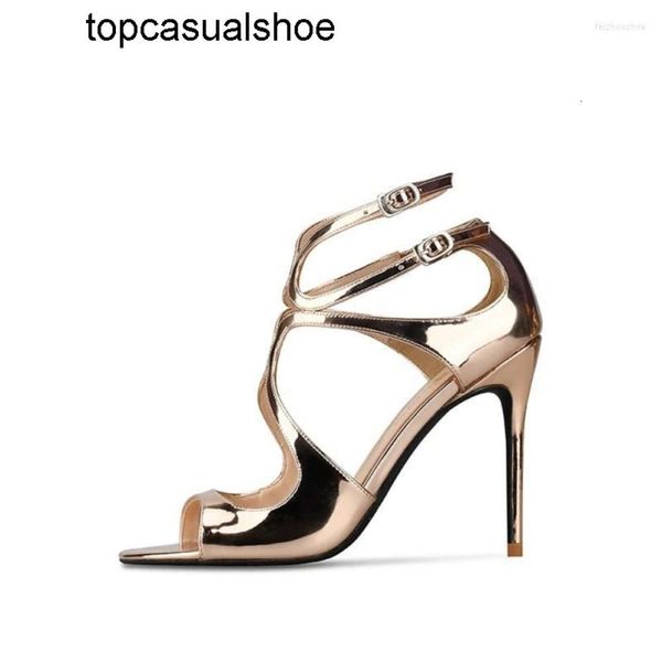 JC Jimmynessity Choo Size High Plus Women Sandals Gold Heels Summer Peep Toe Sexy Party Hollow Thin Heel Sandalias Mujer 2023