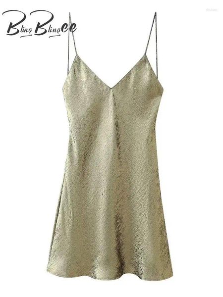 Abiti casual BlingBlingee Y2K Metallizzato lucido Vestito da festa da donna 2024 Primavera scollo a V senza maniche Backless Slim Robe Mini femminile