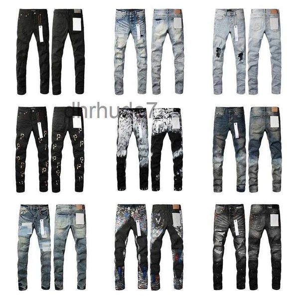 Pantaloni lunghi impilati di design da uomo jeans viola Ksubi strappati High Street marca patch foro denim dritto moda streetwear Silm 9LJN