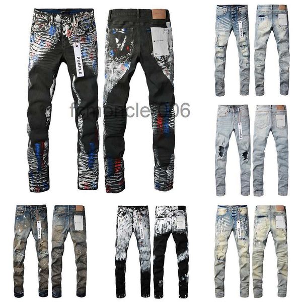 Jeans Roxo Designer para Mens Straight Skinny Calças Baggy Denim Europeu Jean Hombre Calças Biker Bordado Rasgado Tendência 29-40 F1TT