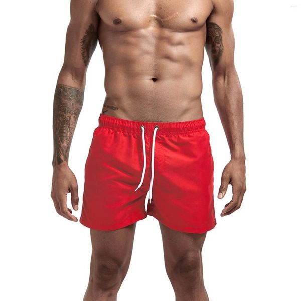 Shorts masculinos homens cor sólida três partes calças de praia verão férias tubo reto solto placa esportiva sexy wear