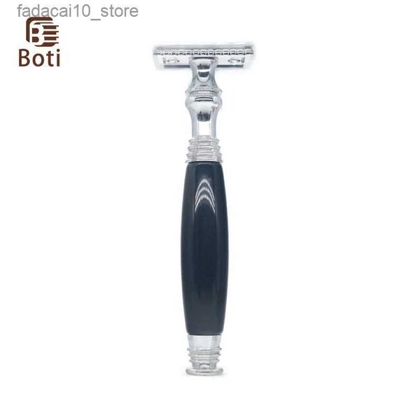 Barbeadores elétricos Boti Brush-Double Edge Safety Razor Holder Men's Beard Tool Shaver Blade Preto e Prata Cor Daily Essentials Q240119