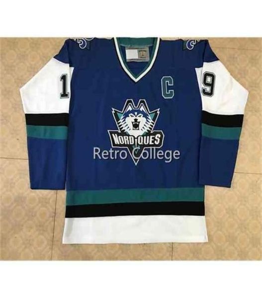 Nik1 Quebec Nordiques 19951996 Pro Wolf 19 Joe Sakic 21 PETER FORSBERG Weißes Bule-Hockey-Trikot, genäht, individuell angepasst, beliebiger Name und 3279338