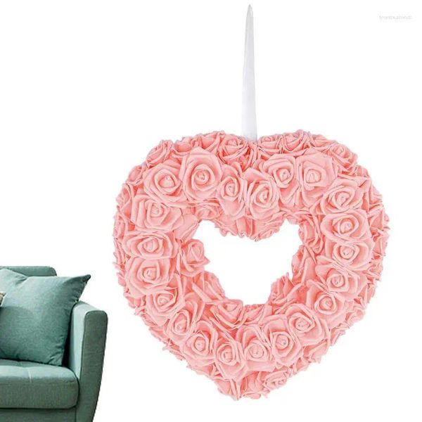 Декоративные цветы, венки на день святого Валентина, декор в форме сердца, цветочный венок для входной двери, имитация розы, вешалка, романтическая
