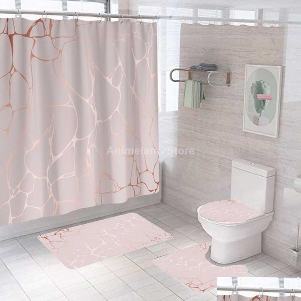Chuveiro cortinas rosa crack moda banheiro cortina conjuntos de banho er tapete antiderrapante tapete de banheiro conjunto moderno 180x180cm drop delivery home gar dhqnk