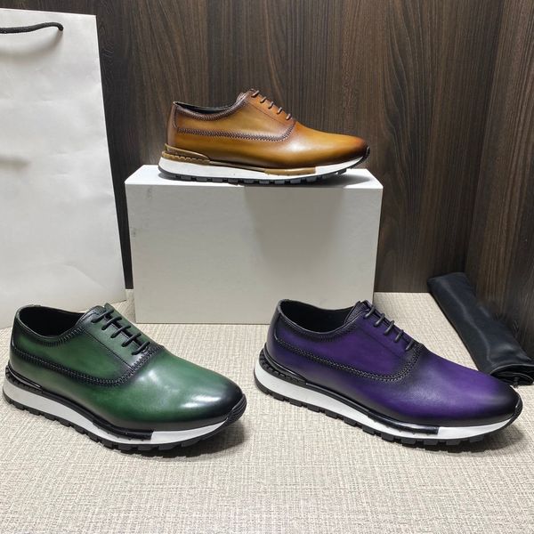 Sapatos de couro de negócios masculinos de designer de moda de luxo feitos à mão com cadarços de couro, sapatos de casamento de corte baixo tamanho 5-10 verde roxo marrom, estilos de primavera e verão