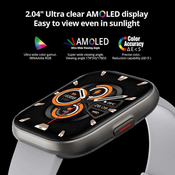 Relógios inteligentes COLMI P68 Smartwatch 2.04'' Tela AMOLED 100 modos esportivos 7 dias de suporte de vida útil da bateria sempre em exibição Relógio inteligente masculino femininoL2401