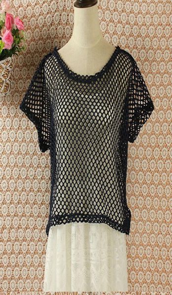 Top in maglia sexy Donna Ragazza Estate Scava fuori Crop Manica corta Top T Shirt Dancewear Lady Harajuku Camicie in pizzo all'uncinetto bianco nero8282171