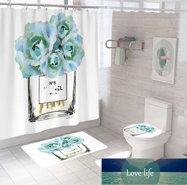 Quatily nuovi set da bagno set di tende da doccia 4 pezzi un set impermeabile bagno tende da bagno coperchio copriwater tappetino antiscivolo piedistallo all'ingrosso