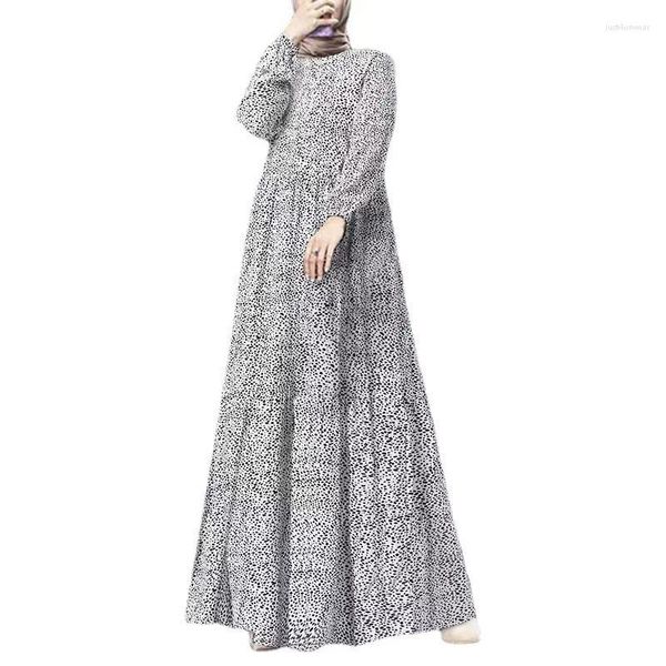 Casual Kleider Frühling Frauen Muslimischen Kleid Volle Hülse O-ansatz Gedruckt Türkei Sommerkleid Böhmischen Vintage Urlaub Islamische Kleidung