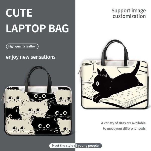 Laptop Cases Backpack DIY PU Laptop Bag Cat Cover Laptop Sleeve Handle Bag 12 13 14 15 17 inch For Macbook/HP/Asus/Acer/Lenovo Carrying Bag Accessorie