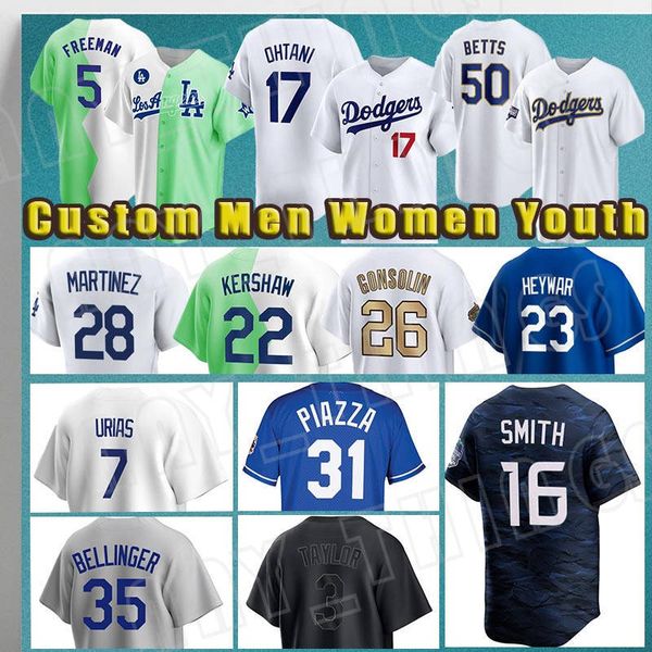 18 Yoshinobu Yamamoto 17 Shohei Ohtani Maglia da baseball Mookie Betts Dodgers Clayton Kershaw Freddie Freeman Los Angeles Martinez Max Muncy Will Smith Mike Piazza