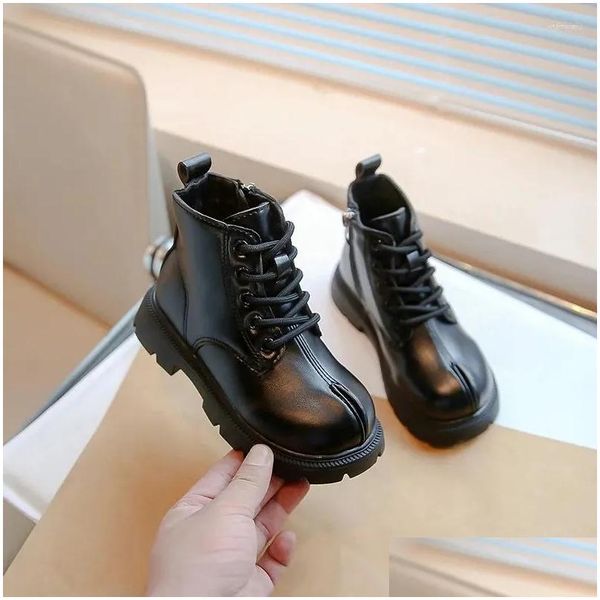 Stiefel Kinder für Mädchen 2023 Koreanischer Stil Kleinkinder Pu-Leder Winter Warme Kinder Mode Lässig Baumwolle Braun Schwarz Drop Lieferung Baby M Dhbpn