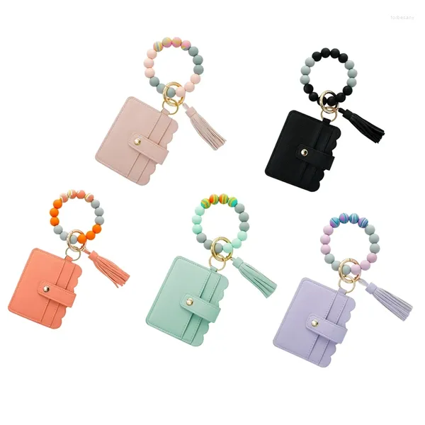 Schlüsselanhänger Armband Schlüsselanhänger Armbandhalter Brieftasche Schlüsselanhänger Silikon Quaste Perlen Armreif für Frauen