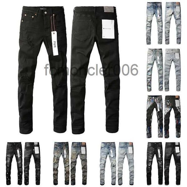 Streetwear Jeans viola da uomo Designer Marchio di moda Distressed Strappato Bikers Donna Denim Cargo per uomo Pantaloni con foro TMGP