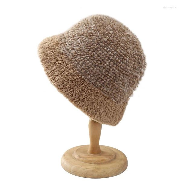 Berets atacado outono quente bonnet designer lã cúpula inverno balde chapéu para mulheres falso cashmere aba larga pescador chapéus senhora de luxo