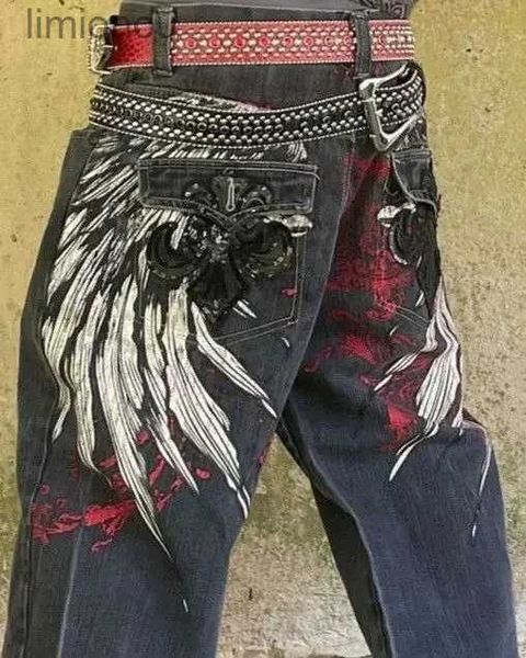 Erkekler kot y2k vintage kot pantolonlar yeni harajuku nakış şık kot pantolon pantolon pantolon punk hip hop geniş bacak pantolon sokak gözlüğü240119