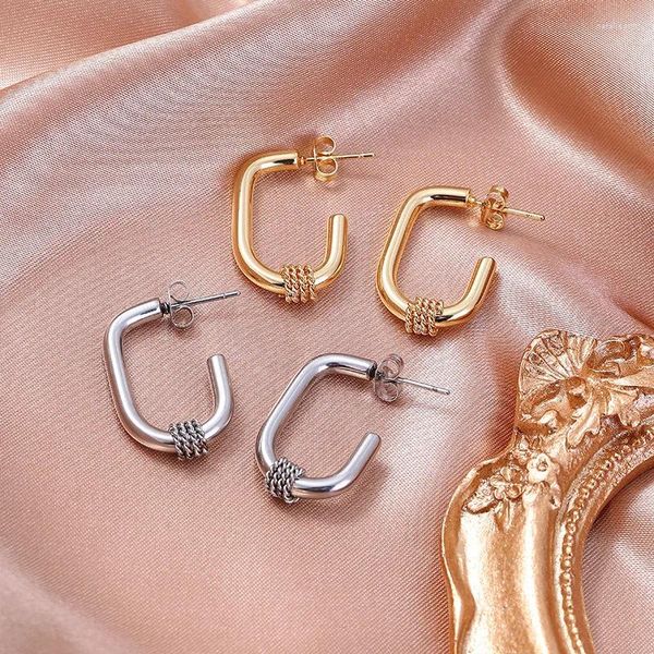 Brincos de garanhão 1 par sólido C anel de alta qualidade 18 quilates banhado a ouro titânio aço leve acessórios de orelha de luxo