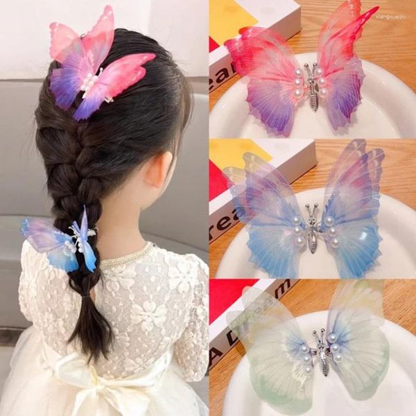 Accessori per capelli Bellissime ali mobili Perla Grande clip a farfalla per ragazze Dolce Decora Forcina per bambini Adorabile