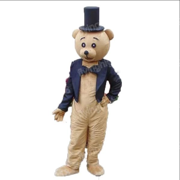 Halloween urso em terno preto mascote traje unisex desenhos animados anime tema personagem carnaval homens mulheres vestido de natal fantasia desempenho vestido de festa