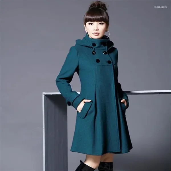Trench da donna Giacca da donna in misto lana di grandi dimensioni Versione coreana del lungo mantello scialle stile scuola con cappuccio AL71024