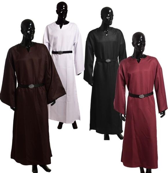 Mittelalterliche Kostüme Wicca Pagan Ritual Roben 4 Farben Herren Vintage Priester Kleid Cope Priester Klerus Robe Cosplay Kostüm mit Taillebel1649242