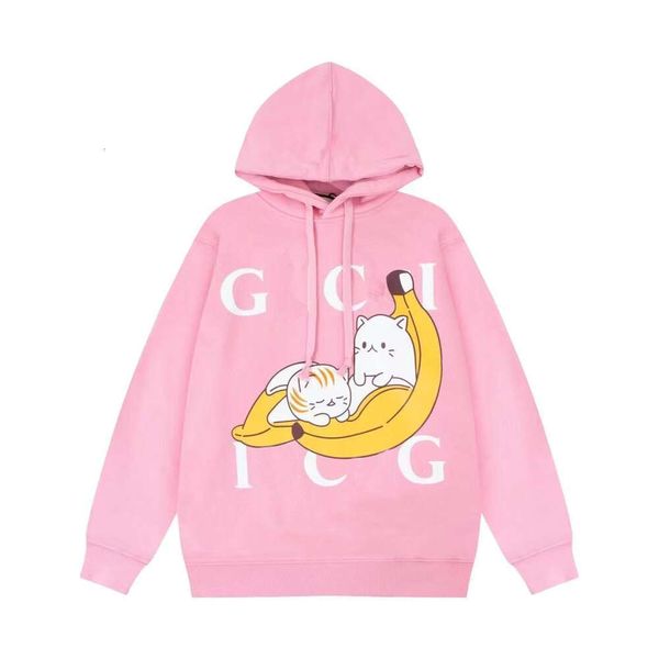 Tasarımcı lüks guggi klasik yeni moda sonbahar/kış muz kedi karikatür baskılı hoodie rahat gevşek jumper