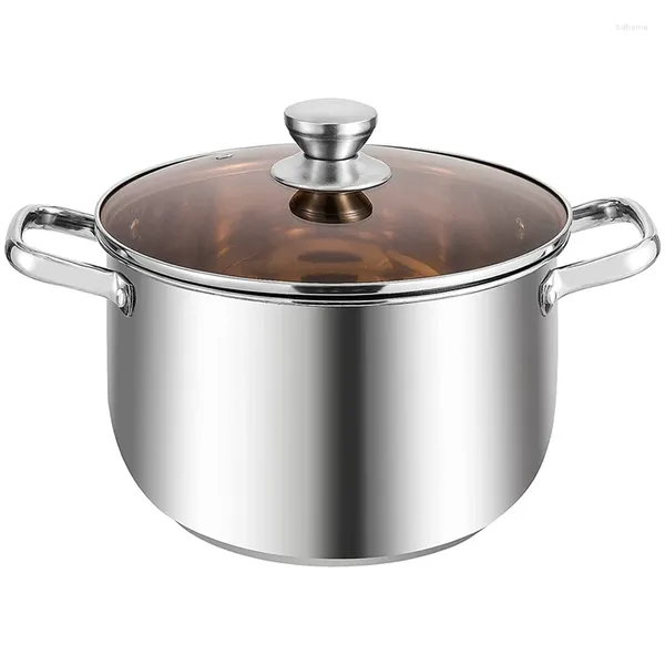 Tigelas 8 qt panela de sopa de aço inoxidável com tampa Saucepot macarrão cozinhar alças duplas máquina de lavar louça segura