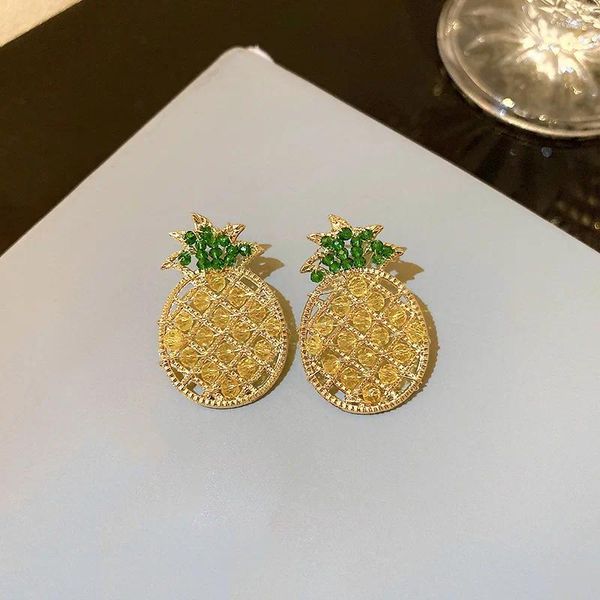 Orecchini a bottone di cristallo di lusso grande frutta ananas per le donne ragazze moda coreana gioielli alla moda pendientes accessori per feste BY18