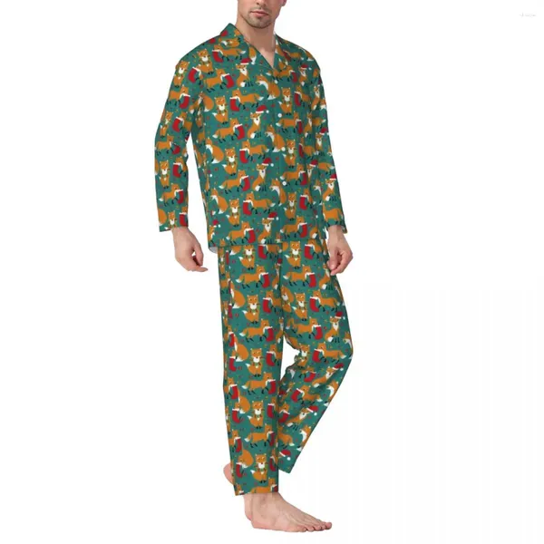 Herren-Nachtwäsche, festlich, niedliche Pyjama-Sets, Weihnachtsdruck, schönes Paar, lange Ärmel, Retro, Alltag, 2-teilige Nachtwäsche, große Größe XL 2XL