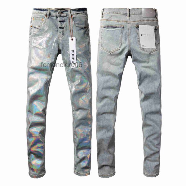 Designer pilha jeans europeu roxo marca homens bordado acolchoado rasgado para tendência vintage calça dos homens dobra magro moda ah46