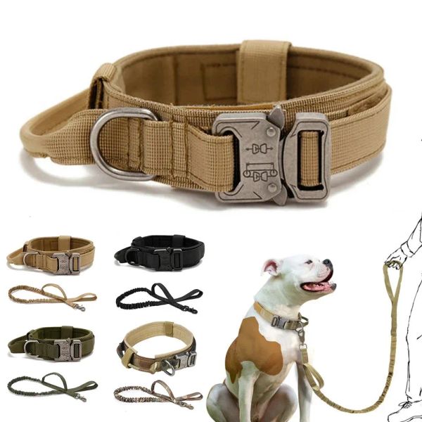 Hundehalsbänder, Leinen, verstellbares großes Hundehalsband, bequemer Nylon-Bungee-Gürtel, Metallschnallenhalsband für taktisches Hundetraining, Gehen und ZZ