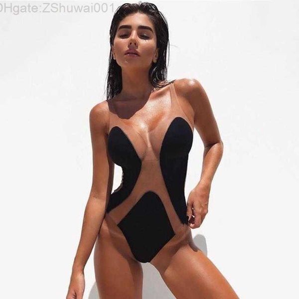 Costumi da bagno da donna Sexy Mesh Patchwork Costume intero 2022 Summer Beach See Through Costume da bagno Donna Bikini Skinny Body 4OV0