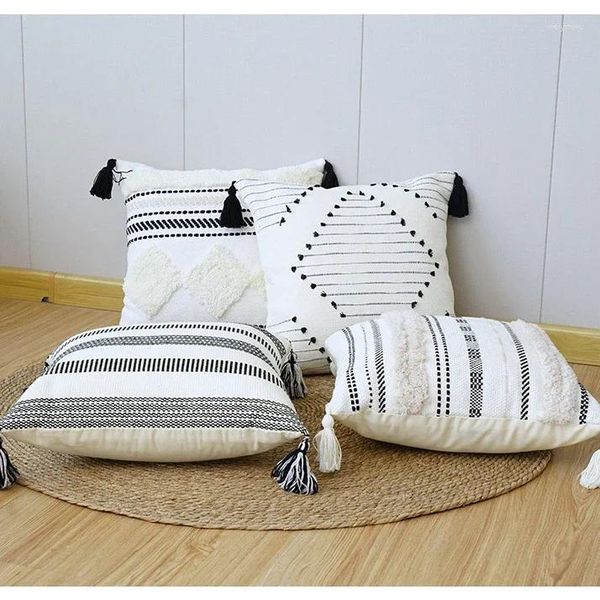 Travesseiro tufado capa geométrica semicírculo bordado crochê lance almofadas decorativas para sofá funda cojines