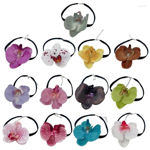 Girocollo femminile Collana con colletto a fiori 3D Tessuto Phalaenopsis Collana simulata con catene di clavicole floreali Gioielli